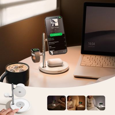 8. Joyroom JR-W23 Qi2 4-in-1 Tischladegerät mit integriertem induktivem Nachtlicht – Weiß