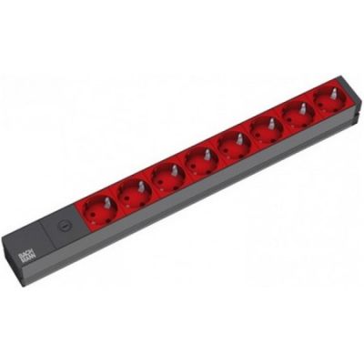 Bachmann 48,30 cm (19") ALU-Steckdosenleiste, 8-fach, für USV mit IEC IEC320 C14 (für USV-Systeme), Netzteil 2 m, 1 HE, 8 rote Steckdosen mit Erdung, ohne Schalter, mit 10 A Feinsicherung (333.538)