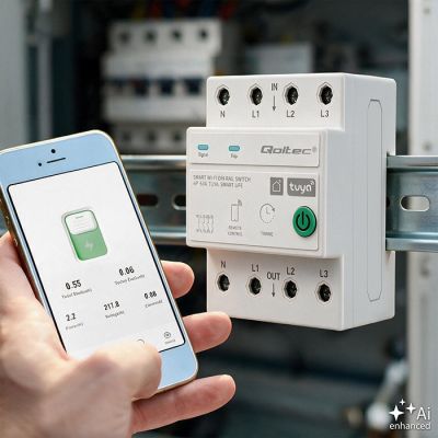 4. Qoltec Dreiphasenrelais 63A für DIN-Schiene | 3P+N | Timer | WLAN | Tuya | Smart Life | Amazon Alexa | 4P