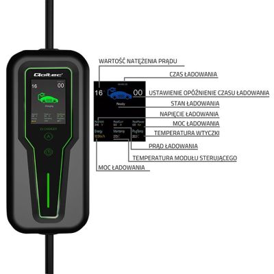 8. Qoltec 52467 Mobiles Ladegerät für Elektroautos (EV) mit 2-in-1-Anschluss Typ 2 | 11 kW | 3 Phasen | CEE 5-PIN | LCD | Tragbar | Wandsteckdose | 5 m