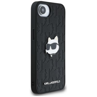 4. Karl Lagerfeld Monogramm Choupette Kopf Pin iPhone 16e Hülle - Schwarz