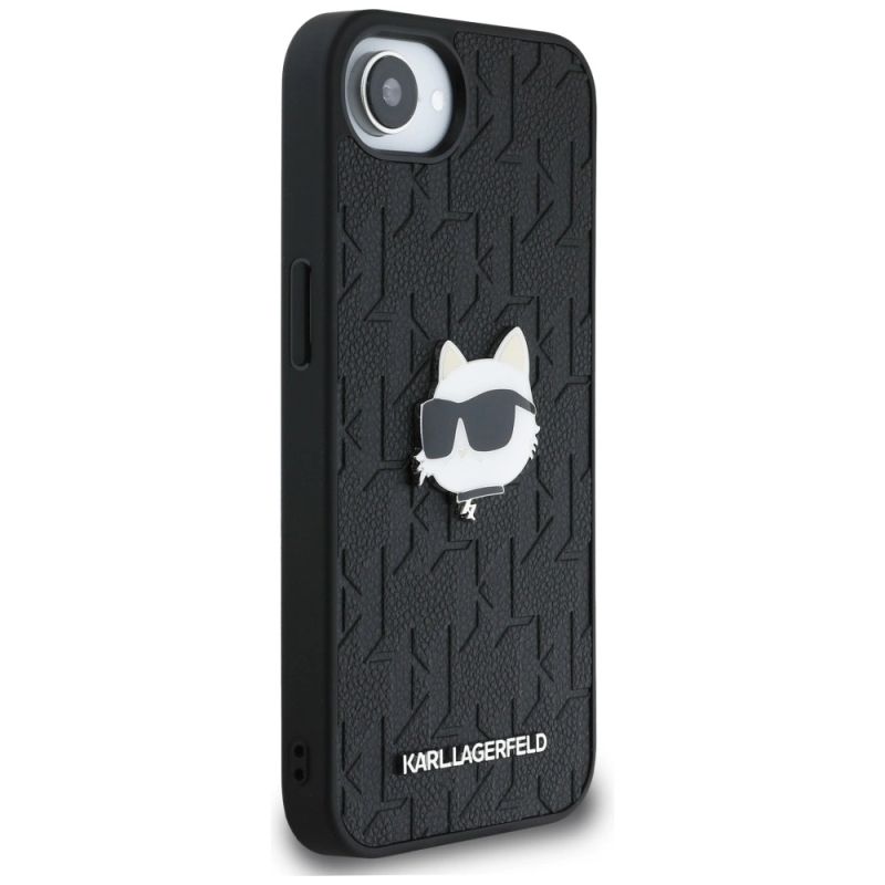 4. Karl Lagerfeld Monogramm Choupette Kopf Pin iPhone 16e Hülle - Schwarz