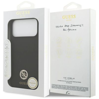 8. Guess Silikon-Logo Strass 4G MagSafe Hülle für iPhone 17 Pro Max - Schwarz