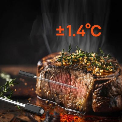 4. Meatmeet Pro intelligentes Küchenthermometer mit Bluetooth/WLAN-App, geeignet für Grill, Backofen und Smoker – Schwarz