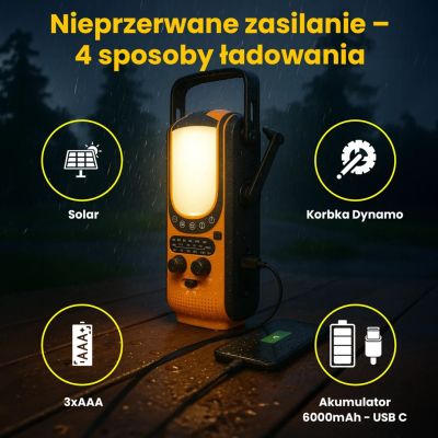 14. Extralink Power Ranger EPS-6000 | Powerbank | 6000 mAh, FM-Radio, LED-Licht, Dynamo, Solarpanel