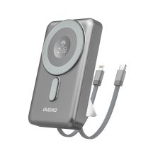 Dudao K29 10000 mAh PD 20 W MagSafe Powerbank mit Metallgehäuse, Ständer und integrierten USB-C/ Lightning Kabeln - Grau