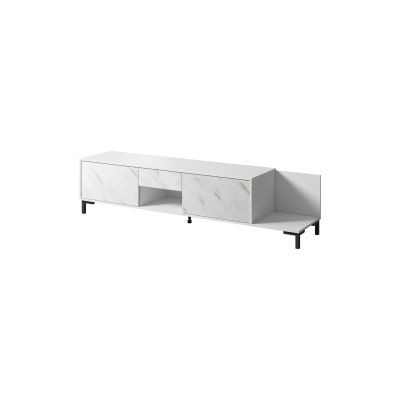 TV-Schrank MARMO 2D1S1K 195x40xH47,5 weiß matt/weißer Marmor