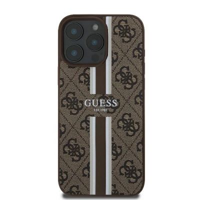 3. Guess 4G Printed Stripes MagSafe-Hülle für iPhone 16 Pro – braun