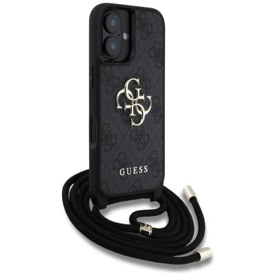 3. Guess 4G Big Logo Cord Stap Crossbody Case für iPhone 16 Schwarz