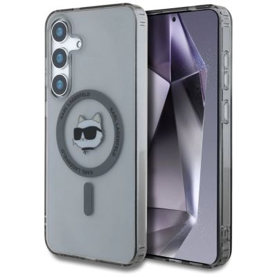 Karl Lagerfeld Button Choupette Head gedrucktes Logo MagSafe Samsung Galaxy S25 Hülle schwarz
