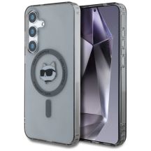 Karl Lagerfeld Button Choupette Head gedrucktes Logo MagSafe Samsung Galaxy S25 Hülle schwarz