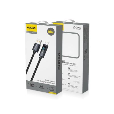 3. Dudao L7T USB-A - USB-C 66W Kabel mit LED-Anzeige 1m - Schwarz