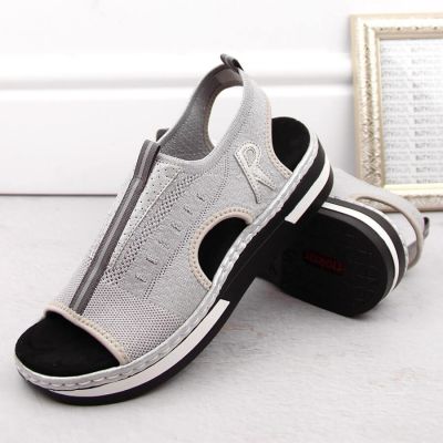 7. Rieker W RKR686 metallic bequeme Schlupfsandalen 