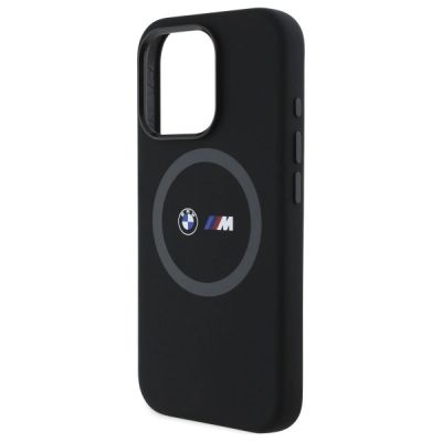 6. BMW M Silikonhülle mit bedrucktem Ring und MagSafe-Funktion für iPhone 16 Pro Max – Schwarz