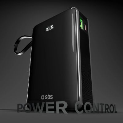 5. Powerbank SBS 20000 mAh 20W mit integriertem USB-C-Kabel und Digitalanzeige - schwarz