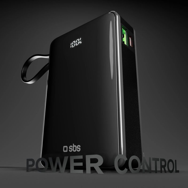5. Powerbank SBS 20000 mAh 20W mit integriertem USB-C-Kabel und Digitalanzeige - schwarz
