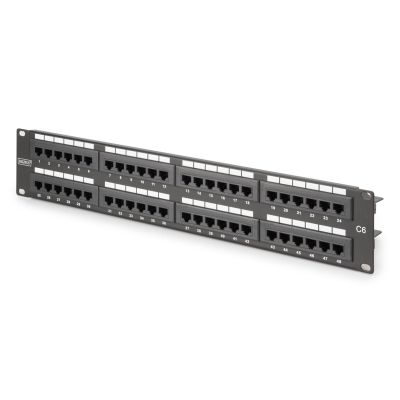 7. Digitus Patchpanel 19 Zoll, 48 RJ45-Anschlüsse, LSA vertikal, Cat. 6, ungeschirmt, 2 HE, schwarz, Kabelführung, Beschriftungsfelder