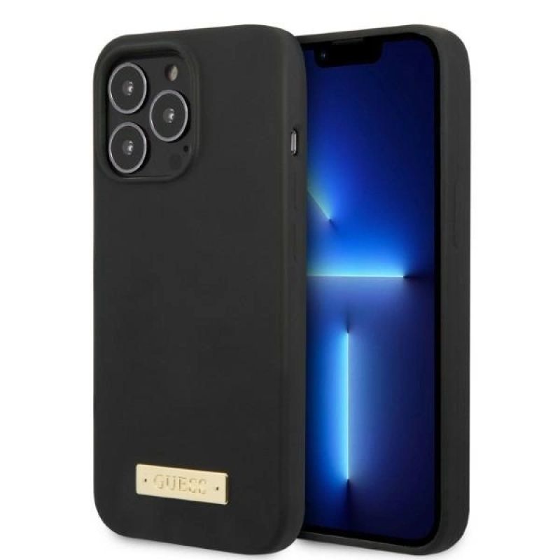 Guess GUHMP13XSPLK iPhone 13 Pro Max 6.7" schwarz/schwarz Hartschale Silikon Logo Plate MagSafe