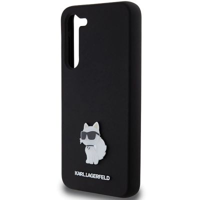 6. Karl Lagerfeld Silikon Choupette Metal Pin Hülle für Samsung Galaxy S24+ – Schwarz