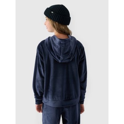2. Mädchen-Sweatshirt aus Velours mit Kapuze, offen, 4F 4FJWAW24TSWSF1216-31S