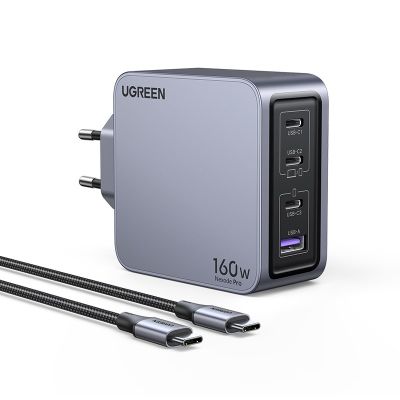 2. Ugreen Nexode Pro 160W GaN-Ladegerät mit USB-C-Kabel, Universal, Schwarz/Grau, AC-Schnellladung, intern