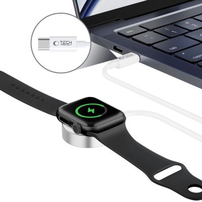 4. Tech-Protect UltraBoost magnetisches induktives Ladegerät mit USB-C-Anschluss für Apple Watch 1,2 m – Weiß