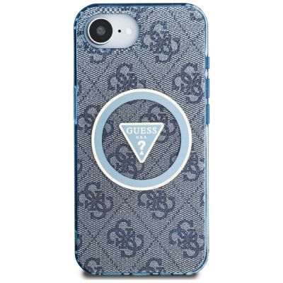 3. Guess IML Metal Glitter 4G Circle Triangle MagSafe Case für iPhone 16e - Blau