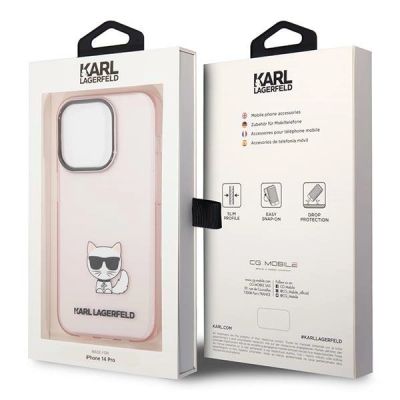 8. Karl Lagerfeld KLHCP14LCTTRI iPhone 14 Pro 6.1" Hardcase Pink / Pink Transparenter Choupette Body