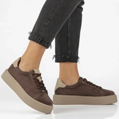 2. Damen-Plateau-Sneaker aus Leder, braun, Filippo DP6119
