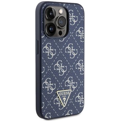 4. Guess 4G Triangle Metal Logo Hülle für iPhone 15 Pro – Blau