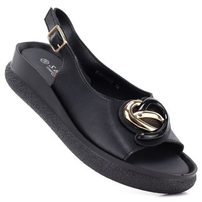 Schwarze Plateau-Sandalen aus Leder für Damen, S.Barski 61-6047