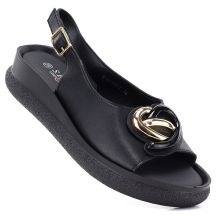 Schwarze Plateau-Sandalen aus Leder für Damen, S.Barski 61-6047