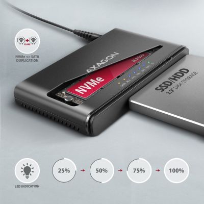 4. Axagon ADSA-CC USB-C 10 Gbit/s – NVMe M.2 SSD & SATA 2,5/3,5 SSD/HDD CLONE MASTER 2 – Digital/Daten – NVMe USB 3.2 Gen 2 (3.1 Gen 2) Typ-C Schwarz