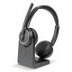 Lindy L118 Kabelloses Headset mit Kopfbügel, Büro-/Callcenter-Anschluss, USB Typ-C, Bluetooth-Ladestation, Schwarz
