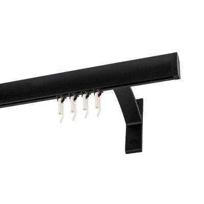 Einläufige Apartment-Gardinenstange, schwarz, 320 cm, mit Gleiterhaken – KOWALSKI