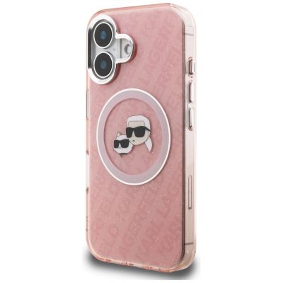 2. Karl Lagerfeld IML Glitter Karl & Choupette Heads Logo MagSafe iPhone 16 Hülle - Pink
