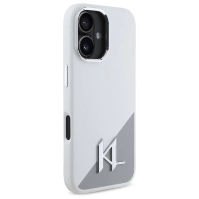 4. Karl Lagerfeld Silikon Initial Metal Logo MagSafe Hülle für iPhone 16 – weiß
