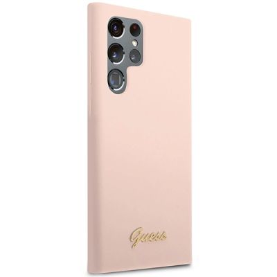 4. Guess GUHCS23LLSLMGPP S23 Ultra S918 pink/pink Hardcase Silikon Script Metal Logo