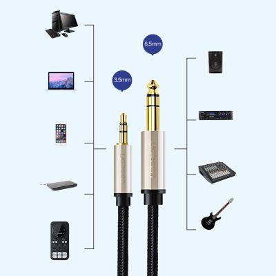 7. Ugreen AV127 10628 Audio-TRS-Kabel Miniklinke 3,5 mm / Klinke 6,35 mm 2 m – Grau