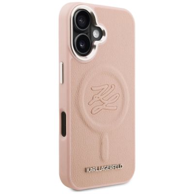 4. Karl Lagerfeld MagSafe iPhone 16 Hülle mit Initialen und Metalllogo – Pink