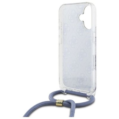 6. Guess Crossbody Cord 4G Print Hülle mit Trageband für iPhone 16 – Blau