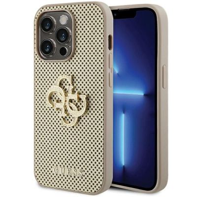 Guess Perforated 4G Glitter Hülle für iPhone 15 Pro – Gold