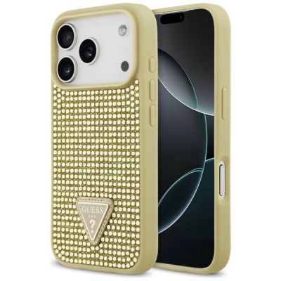 Guess Strass Dreieck Logo iPhone 17 Pro Hülle - Gold