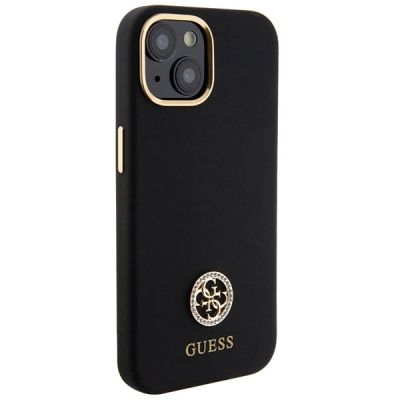 4. Guess Silicone Logo Strass 4G Case für iPhone 15 - Schwarz