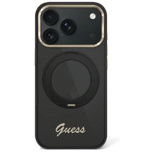 Guess IML Ring Stand 360 Script Metal Logo MagSafe Hülle für iPhone 17 Pro / 18 Pro - Schwarz