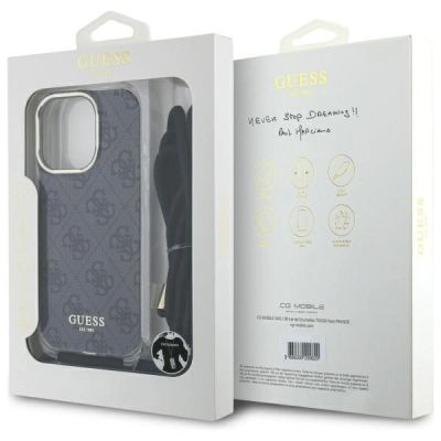 8. Guess Crossbody Cord 4G Print Case mit Lanyard für iPhone 16 Pro – Schwarz