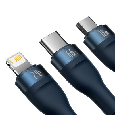 4. Baseus Flash Series II 3-in-1 Schnellladekabel USB-A auf USB-C / Micro-USB / Lightning 66 W 480 Mbit/s 1,2 m Blau