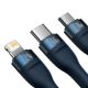 4. Baseus Flash Series II 3-in-1 Schnellladekabel USB-A auf USB-C / Micro-USB / Lightning 66 W 480 Mbit/s 1,2 m Blau
