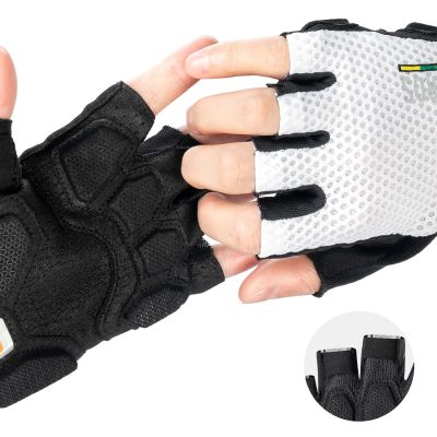 4. Rockbros TLS004 ROAD TO SKY Kurze stoßdämpfende Fahrradhandschuhe M - Weiß