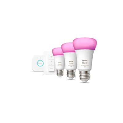5. Philips Hue White & Color Ambient Starter-Kit: 3 E27 (1100) Smart-Lampen + Hue Dimmerschalter